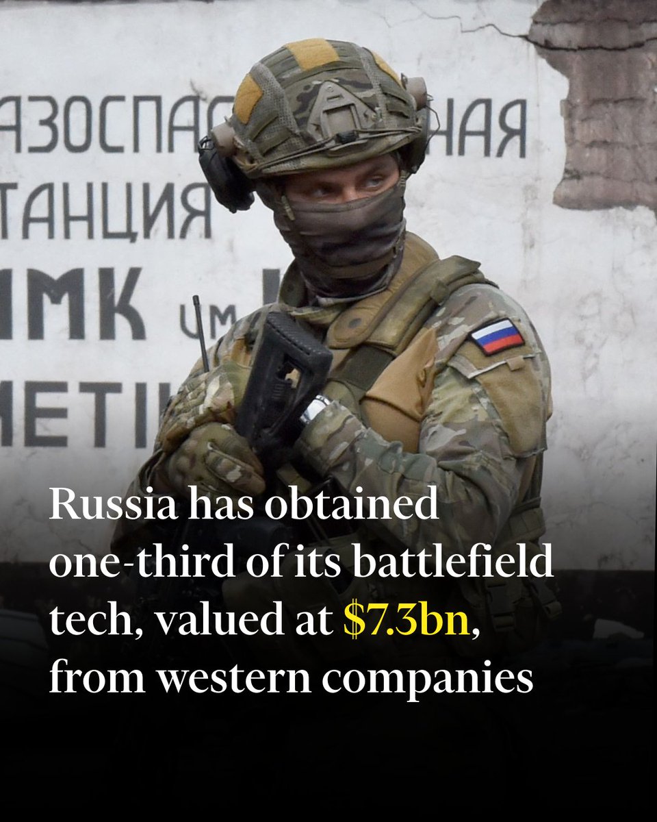 Russia obtained at least one-third of its foreign-sourced critical battlefield components, valued at $7.3bn, from companies based in the US and its allies last year ft.com/content/96c4f3…