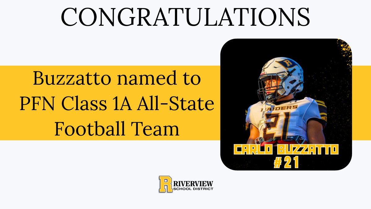 RiverviewSD_'s tweet photo. Great news, Raiders: Over 200 coaches across the Commonwealth voted for their top players to round out the Class 1A All-State Football Team for PA Football News, and Carlo Buzzatto made the team! Congratulations, Carlo! See the full roster: https://t.co/sxsMJnrLuZ https://t.co/ZSN2vjNodk