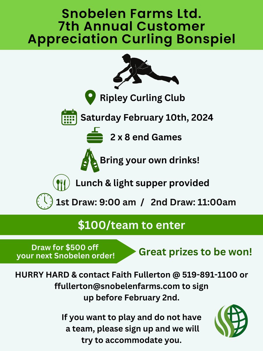 SnobelenGrain's tweet photo. Join us at our 7th Annual Curling Bonspiel! 🥌Seasoned pros and first-timers welcome for a friendly competition. RSVP before February 2!😀

See you on the ice! https://t.co/PEnXSd8Wix