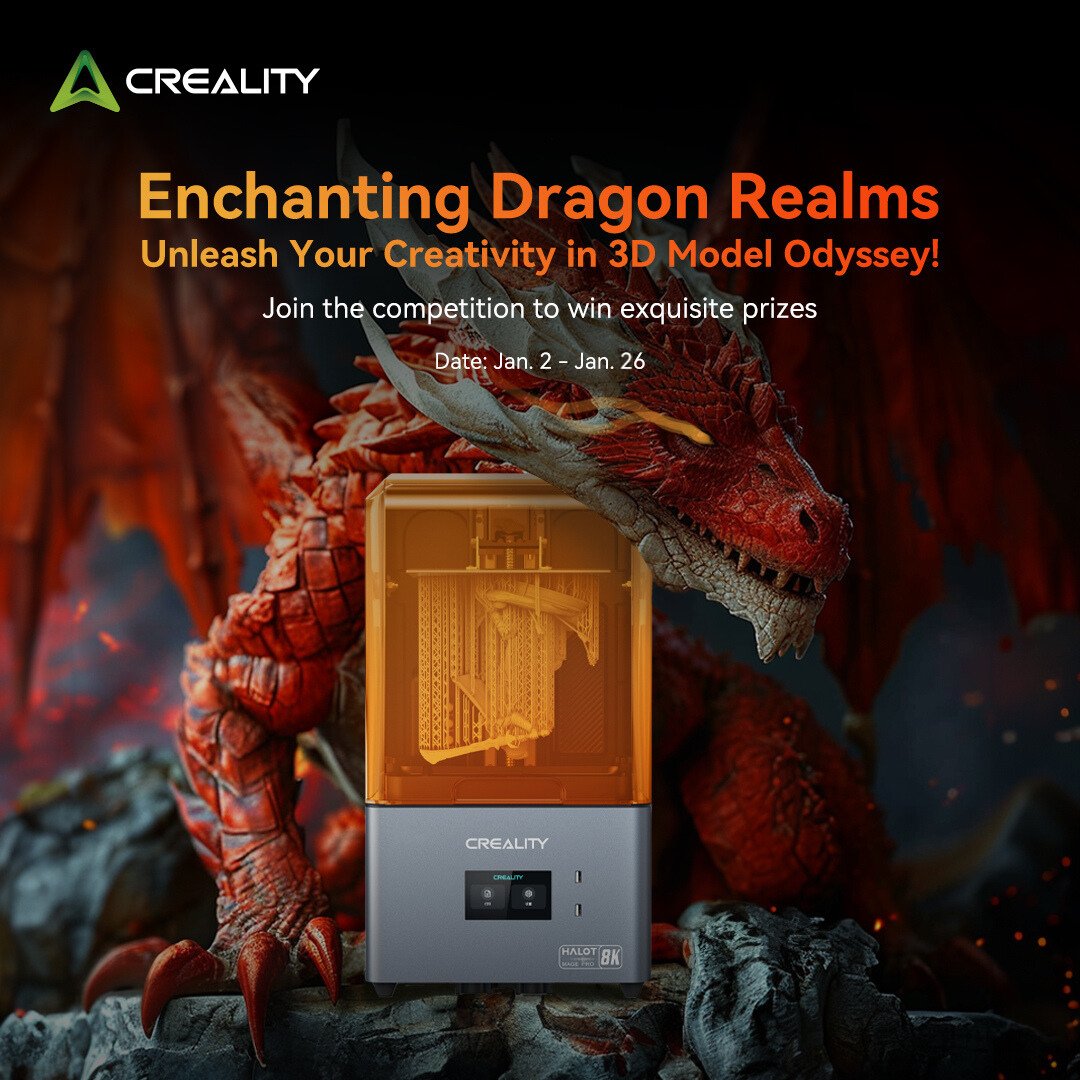 Creality3dP's tweet photo. 📢 #GIVEAWAY, show your DRAGON printing
📅 Date: 2-26 Jan.
------------------------------------------------------------
Today's showcase is from Kamil Borowy(https://t.co/6ph8ZmoMgX)
Printer: K1
🔎To Enter
✅Print dragon-themed models & showcase your own designs.
Or, print the dragon models we provide.
Get the free STL dragon model files here
👉 https://t.co/hQQ1FI3b44
Or, Free model print with the designer claimed.
✅ Tag us and use #creality3dragon
🎁Prizes!!!
🥇HALOT-MAGE PRO ( 599$ ) x1
🥈HALOT-MAGE ( 379$ ) x1
🥉UW-02 ( 219$ ) x1
🧡4-8th: LCD 8K High Precision UV Curable Resin 1kg & CHITUBOX PRO member for one month
🧡Participant Gifts
#creality #resinprinting #3dprinting #3dmodel #halotmagepro #3dprinter #dragon