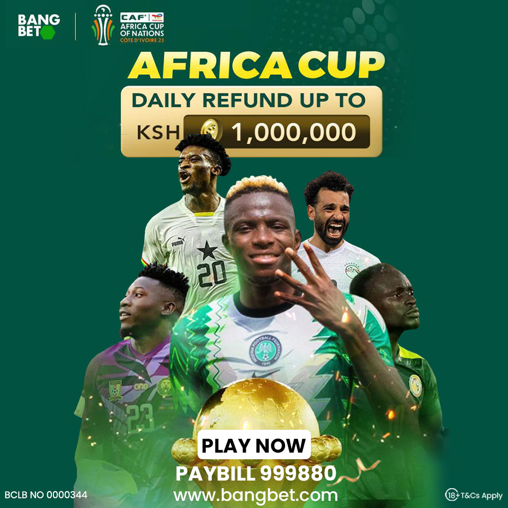 bangbet_kenya's tweet photo. Roaring cheers and electrifying moments – AFCON 2023,
Where passion meets skill on the grand stage of African football.
Place your bet to stand a chance to win big.💸
Play now! https://t.co/PBXWPEVKt0
Sote ni washindi💪🏾
#bangbet #chongaViazi #PresidentRutoDelivers #LSKPresident2024 #InuaJamiiProgram