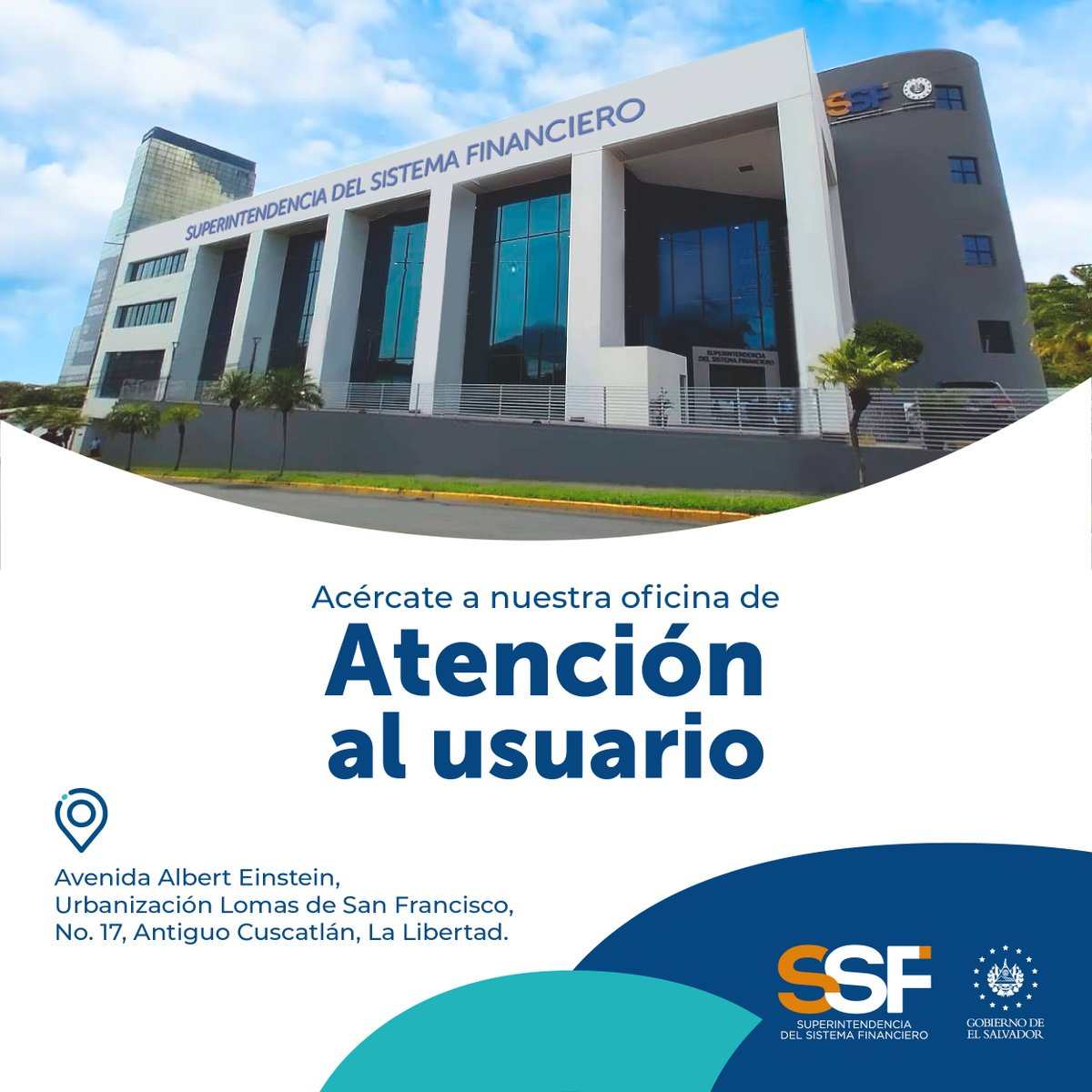 SSF_ElSalvador's tweet photo. Visita nuestra Oficina de Atención al Usuario para que puedas realizar tus consultas y denuncias.    

↪️Consulta nuestra ubicación aquí: https://t.co/6Uvdqm5tMh https://t.co/7Io2w9B7Qk