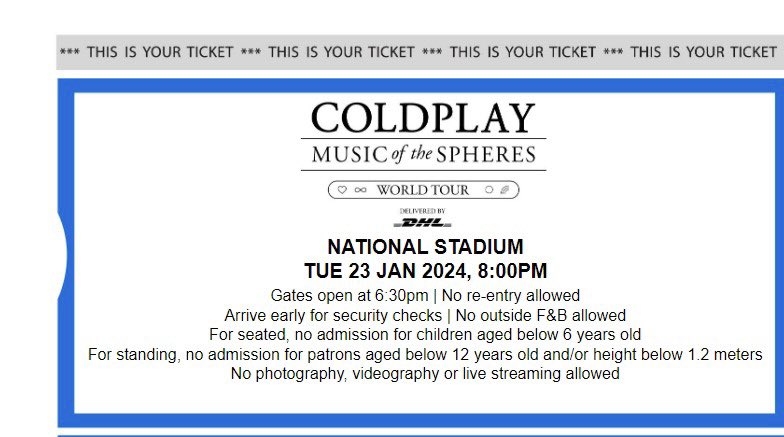 findingdsc's tweet photo. Ga jadi nonton karna kerjaan😭

WTS. Want To Sell.
2 Ticket CAT 4 Coldplay "Music of the Spheres" at Singapore.
📅 Wed, 23 Jan 2024
🏠 National Stadium Singapore
🎫2 TIX (Side by side)
💰Original price only

Reply yaa nanti aku DM untuk details nya

Wts wtb coldplay singapore https://t.co/1K1q2vEnXf