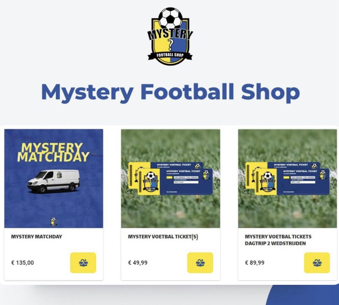 ⚽️ Op onze vernieuwde tickets pagina kan je nu ook Mystery Tickets bestellen waarbij je tickets ontvangt voor 2 wedstrijden in België, Duitsland en/of Frankrijk op dezelfde dag! 🏟️ 

➡️ mysteryfootballshop.nl 🛒