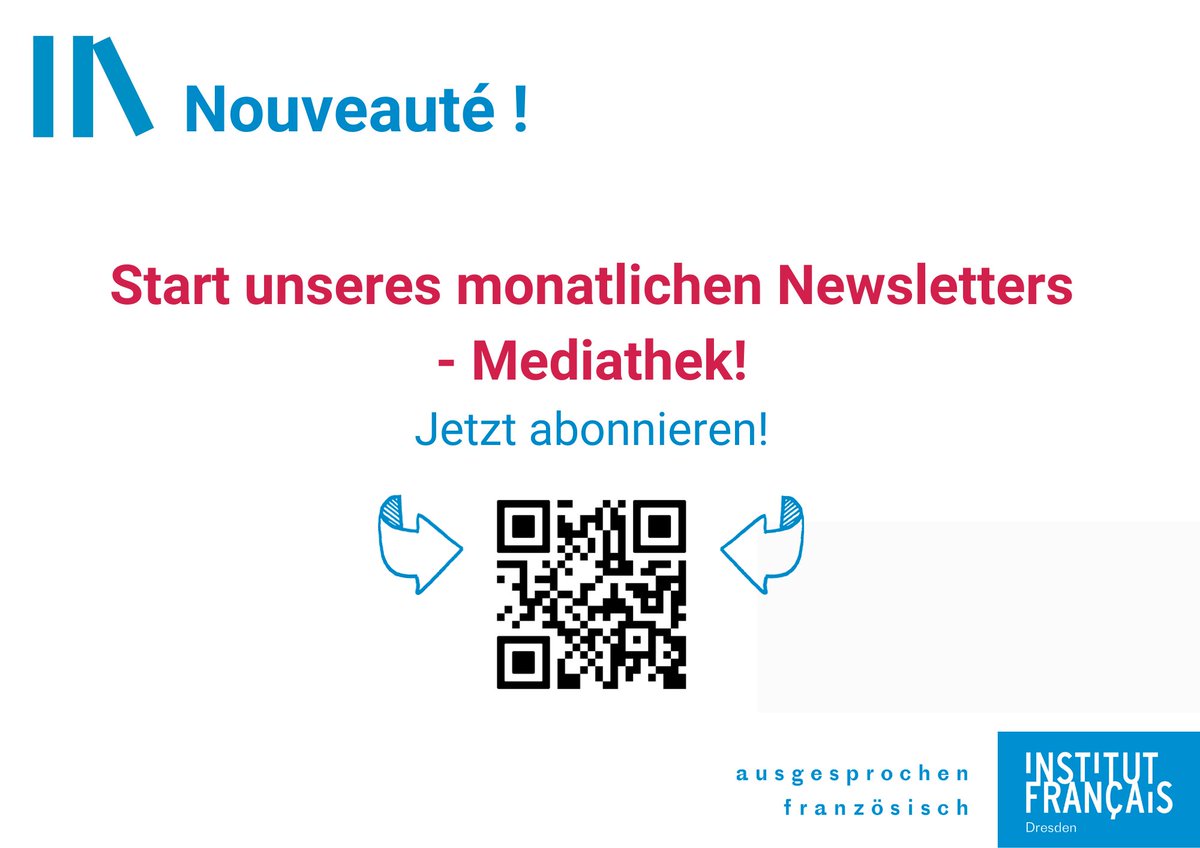 [NOUVELLE NEWSLETTER!]✉️
Neues Jahr, neue Ziele! Es freut uns, euch mitteilen zu können, dass wir ab jetzt unseren neuen monatlichen #Newsletter rund um die #Mediathek starten! 📖
👉Jetzt abonnieren: institutfrancais.de/.../ueber-uns/…...