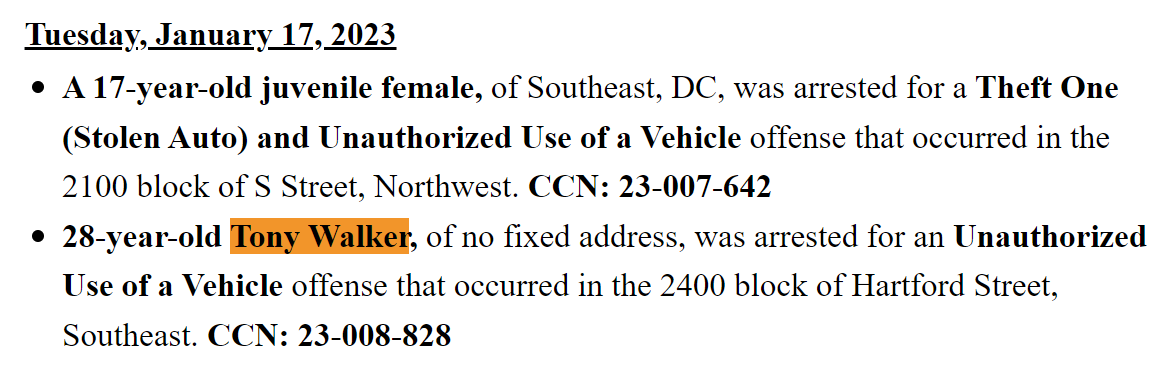This Armed Carjacking suspect was previously arrested for Unauthorized Use of a Vehicle (i.e. driving a stolen car) but the @USAO_DC didn't press charges in DC Superior Court. We need transparency into prosecution rates by crime to hold USAO accountable. mpdc.dc.gov/release/arrest…