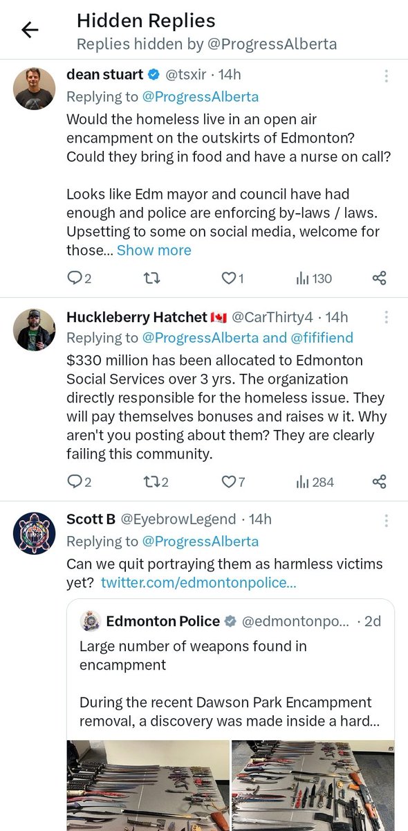 No1KnowsNobody's tweet photo. Not surprised @wyatt_claypool got BLOCKED VERY QUICKLY by #ProgressAlberta
ALSO within their modus operandi of #DuncanKinney's version of #Pravda, they QUICKLY hide replies to their postings, as a way in suppressing voices
Sample of 45 replies hidden ⬇️
#CdnMediaFails #yegdt https://t.co/fcrxIwMpVv