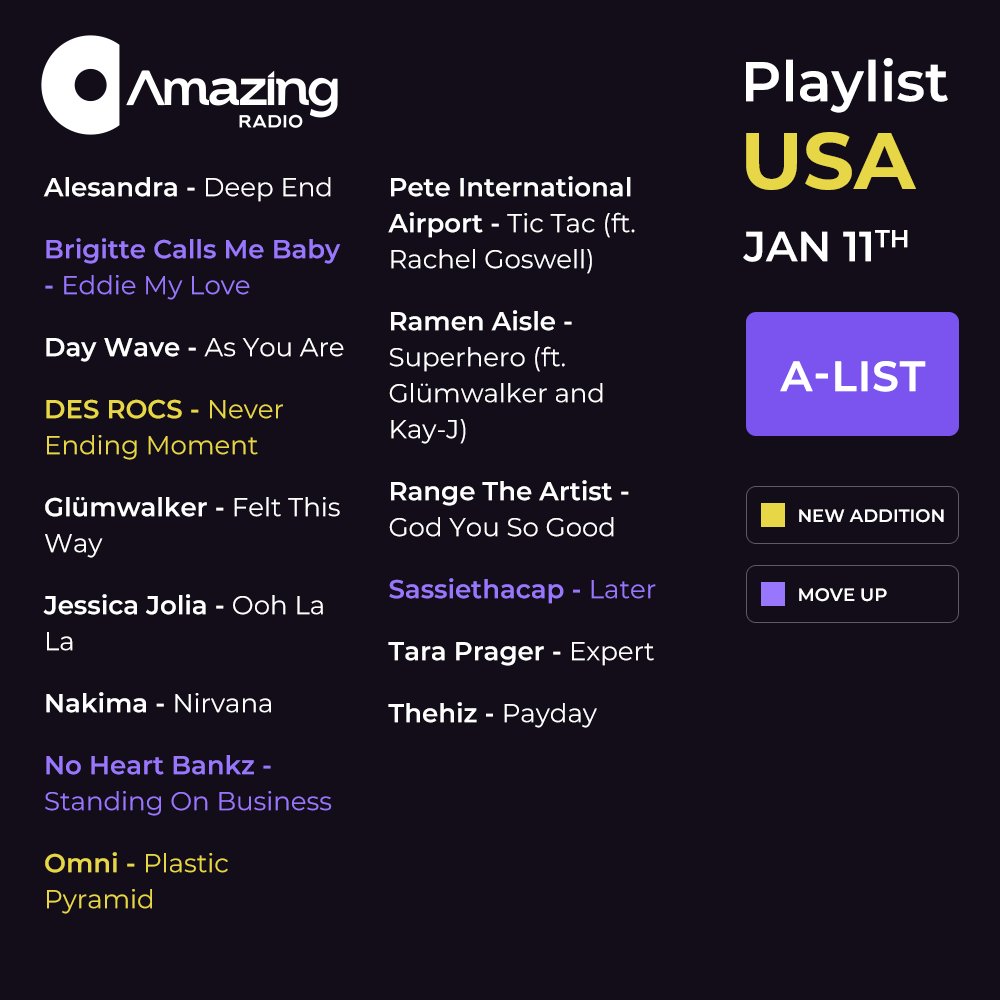 AmazingRadioUSA's tweet image. It's still very early on in 2024 but we've already been treated to so much amazing new music! Our weekly playlist update is solid proof thanks to new tunes from @Death_Hags @delafayemusic @Moon_and_Aries @NaomiJaneOffic Close Talker, Emma Geiger + more! 
amazingradio.us/playlist