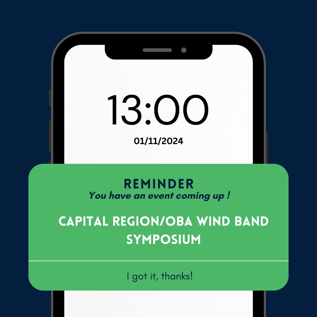 Have you resgistered for the Capital Region OBA Wind Band Symposium yet? Join us Sat. January 27th at Ashbury College with Cynthia Johnston Turner from Wilfrid Laurier University. Register at buff.ly/45IVdIb by Jan 12 to secure your free lunch.