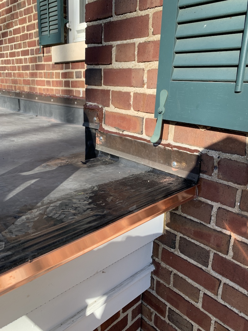 NBHD_Roofing's tweet photo. To avoid excessive water pooling, we installed a Copper scupper which allows water to drain. We also installed a cooper edging to achieve a cohesive and stylish look. #roofing #roof See the full project: https://t.co/zo5TFc1wvS https://t.co/CQccMT3EYi