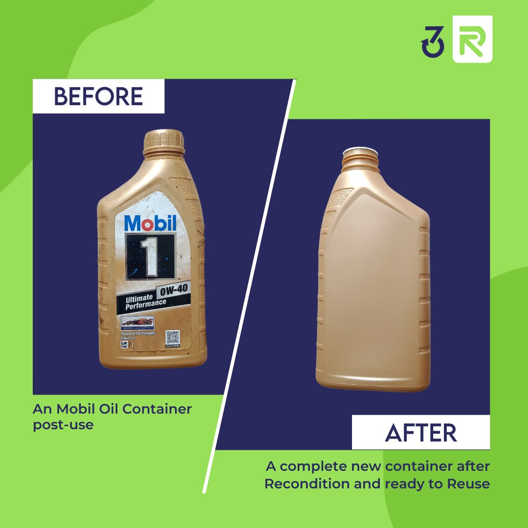 3R_solutionss's tweet photo. This post-use @Mobil1 oil container after reconditioning is as good as new to Reuse!
#3rsolutions #3r #recover #recondition #reuse #reuseplastic #reusecontainers https://t.co/qDEZrIUFeH