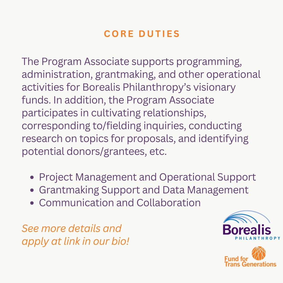 BorealisPhil's tweet photo. Contributing to resourcing and supporting the transformative work of our grantee partners.  

Apply &amp; share: https://t.co/R6jD5nCvVA 

#Philanthropy #PhilanthropyJobs #TransJobs https://t.co/0HMIt2jRY4