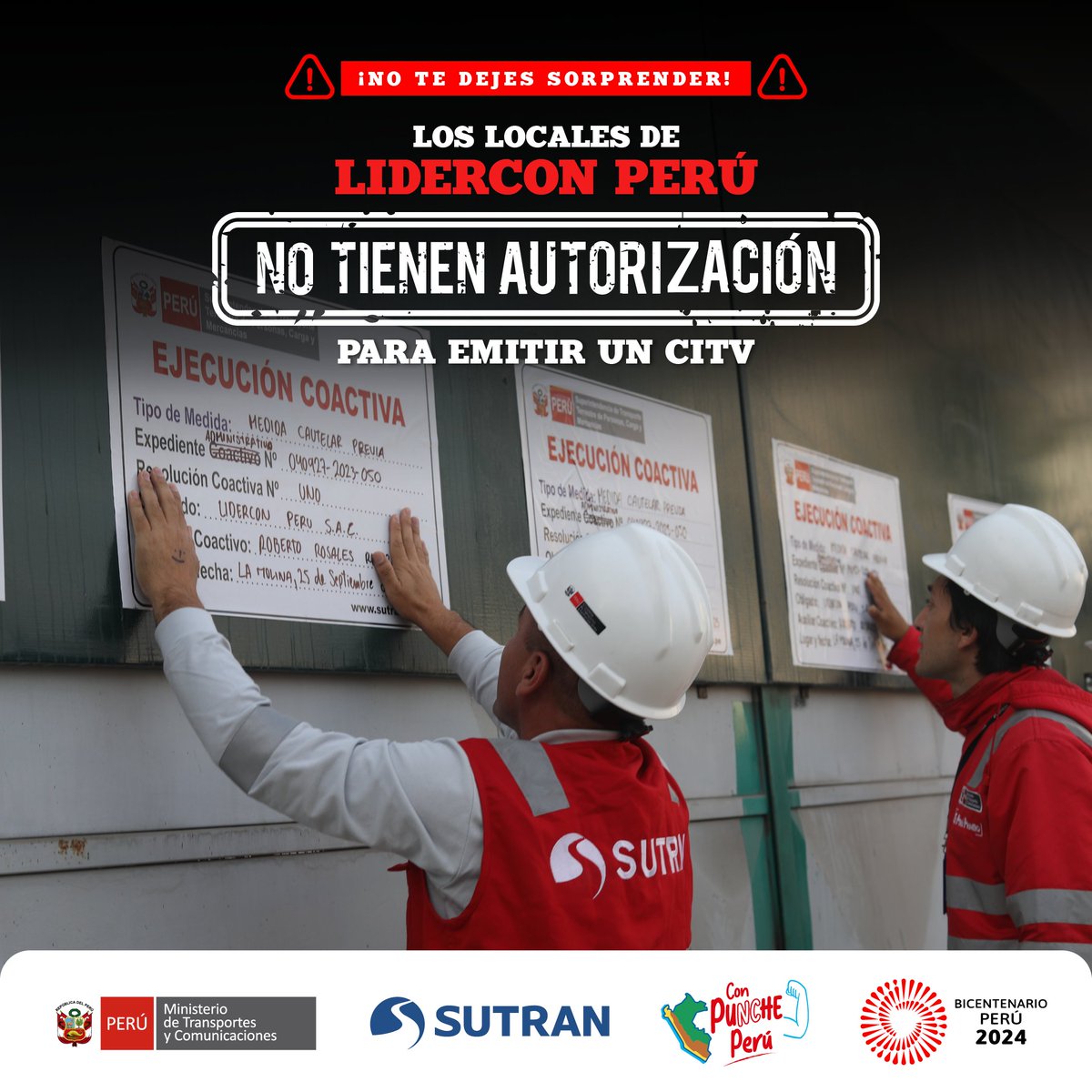 sutranperu's tweet photo. ¡Evita engaños! #LiderconPerú no cuenta con autorización emitir certificados de inspección técnica vehicular.

✅ Revisa aquí los centros habilitados donde puedes pasar la inspección a tu vehículo:  https://t.co/sISQW1ywru https://t.co/3punHRomJI