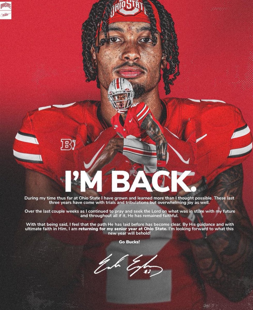 BarstoolOSU's tweet photo. Emeka Egbuka WILL RETURN Next Season ‼️@emeka_egbuka #Zone6 ✈️ https://t.co/5wa6O4QoBj