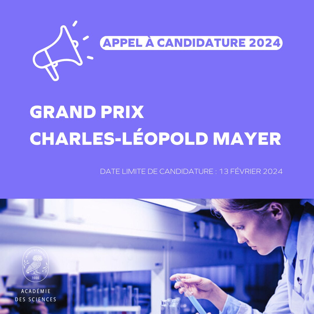 📢 Appel à candidature pour le grand prix Charles-Léopold Mayer 2024 !

🏅Ce #prixAcadSciences encourage les scientifiques menant des #recherches fondamentales en #biologie, #biochimie et #biophysique

ℹ️ academie-sciences.fr/fr/Appel-a-can…