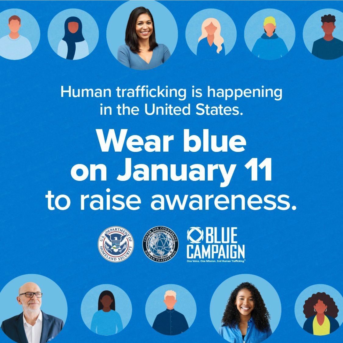 WOARphila's tweet photo. January 11 is Human Trafficking Awareness Day. Blue is the color for #HumanTrafficking prevention. Wear blue to show support & spread awareness. Post your picture with #WearBlueDay and #WOAR. Visit https://t.co/qebETFeL5z to learn more about our anti trafficking programs. https://t.co/xCoahUeIEV