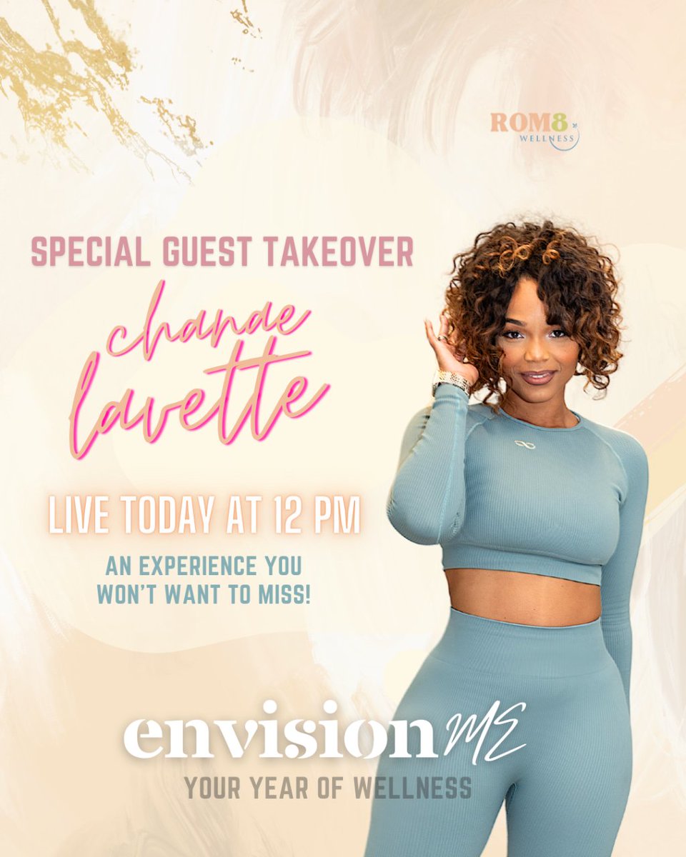Join us TODAY at noon for an inspiring Instagram LIVE event with the incredible Chanae Lavette! 🕛✨ Get ready for a transformative journey into holistic wellbeing. Don't miss out on this empowering experience! 💖 #ChanaeLavetteLive #WellnessJourney #ROM8Wellness x #evisionME