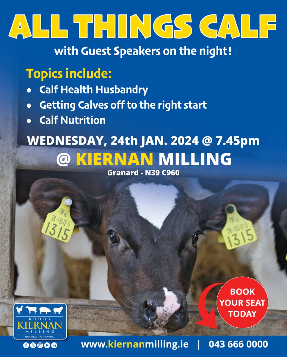 We are having our ALL THINGS CALF talk on the 24th of January @ 7:45pm. 

Book your seat today on 043-6660000🐮
