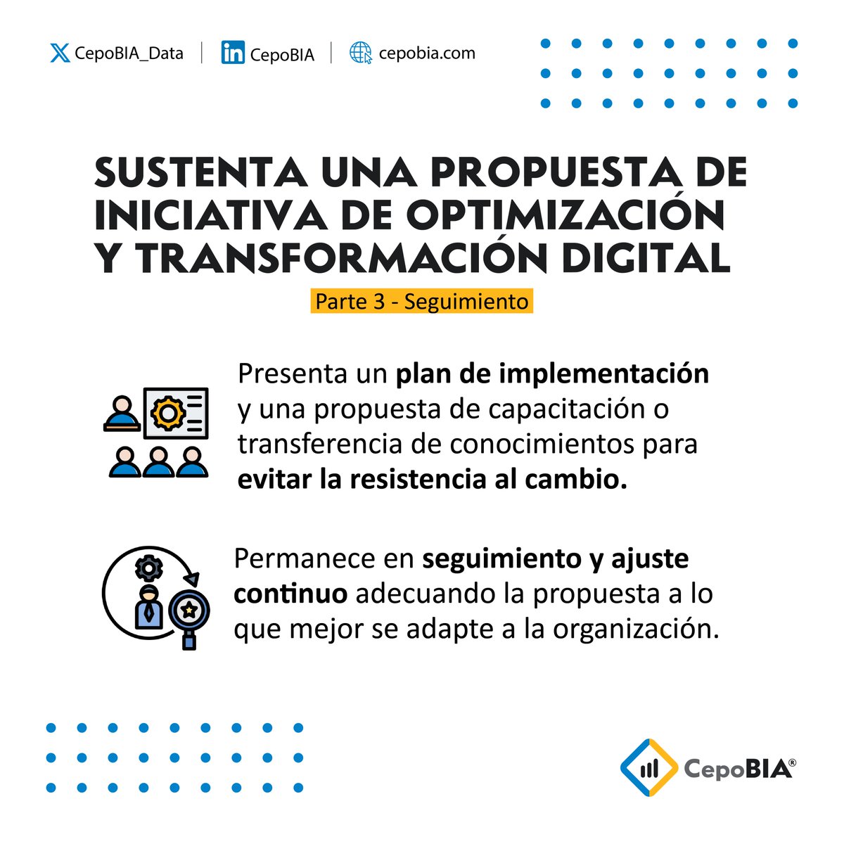 CepoBIA_Data's tweet photo. Esta es la última parte, pero créenos cuando decimos que es muy importante, y es que después de presentar la propuesta se vienen nuevos retos. Maneja la #gestióndelcambio y mantén un #seguimiento con tu proveedor.

#TransformaciónDigital #Organización #CapacitaciónEmpresas https://t.co/IWVQwx2BVQ