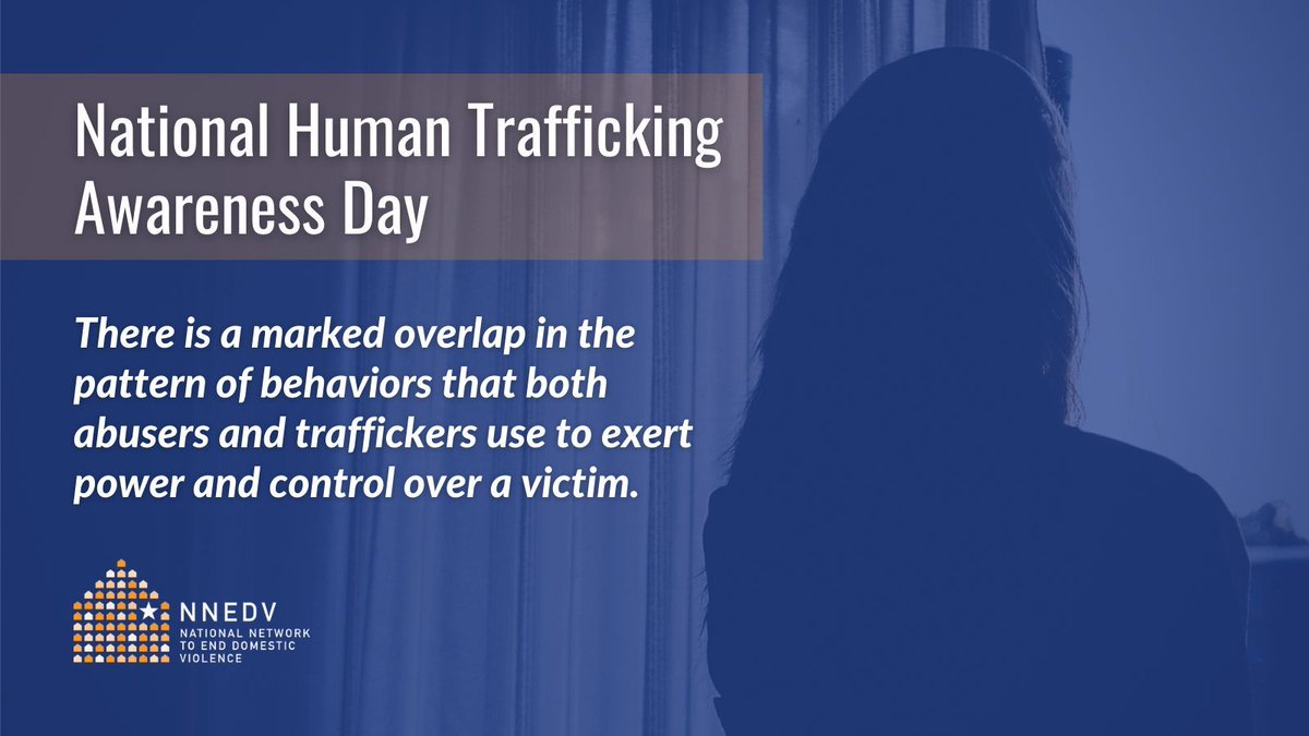 nnedv's tweet photo. Today is National Human Trafficking Awareness Day (#NHTAD) or #WearBlueDay. Domestic violence and trafficking often intersect, with abusers and traffickers using many of the same tools of power and control. Learn more about intersections and resources: https://t.co/0ZljtGuHzN https://t.co/SJcOh7D3u2