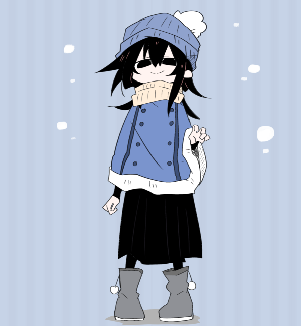 1girl solo hat black hair skirt smile beanie  illustration images