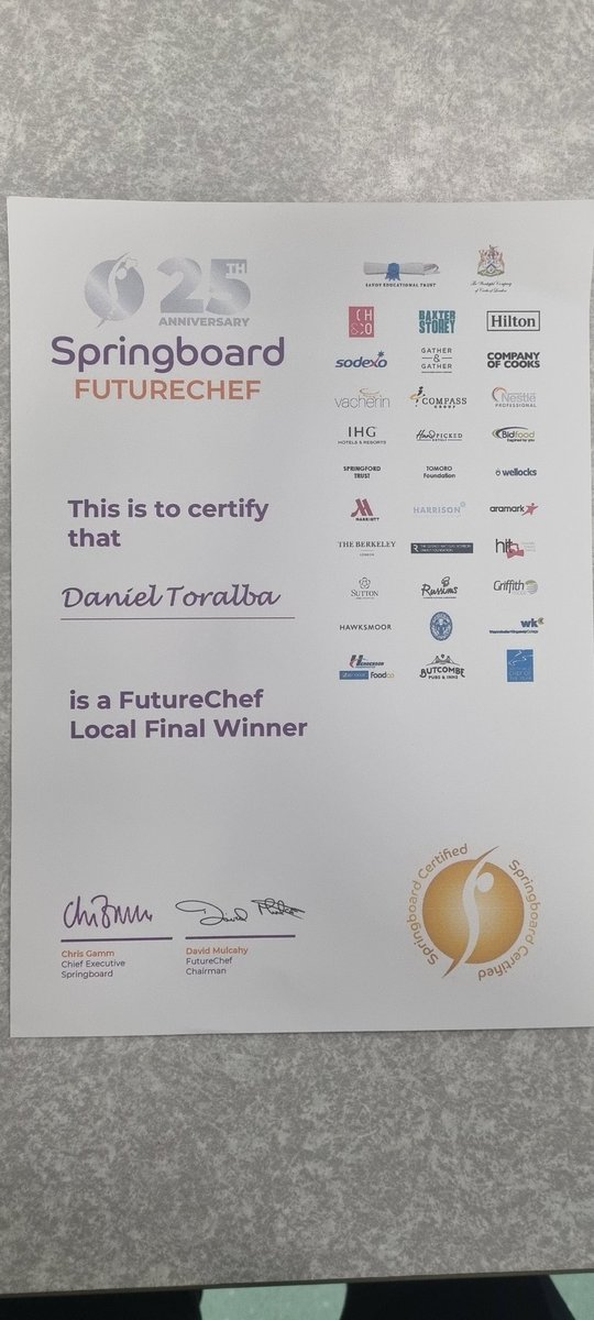 Congratulations to Daniel and Julia for taking part in the <a href="/SBFutureChef/">Springboard FutureChef</a> Future Chef competition today at @UHIPerth, with a huge well done to Daniel for winning! He moves onto the regional final in February. You can see the herb crusted Cooley and pork schnitzel here!