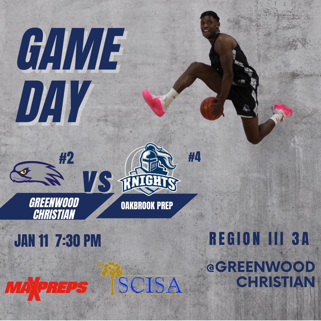 Big SCISA Region III 3A Varsity Boys matchup between maxpreps ranked #2 Greenwood Christian vs #4 ranked  Oakbrook Prep. Tip Off is at 7:30 PM @Greenwood Christian 2026 Woodlawn Rd, Greenwood, SC 29649
<a href="/PrepHoopsSC/">Prep Hoops South Carolina</a>