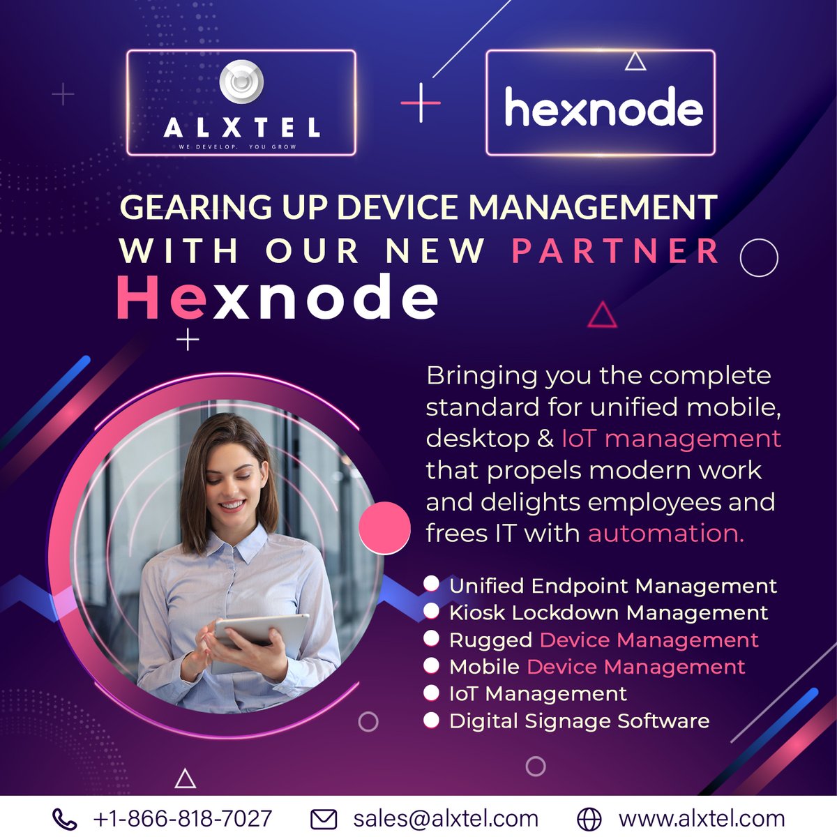We are very excited to announce our newest partnership with Hexnode.

Hexnode is The standard for unified mobile, desktop &amp; IoT management

#mdm #iot #unifiedcommunications #zerotouch #remotemanagement