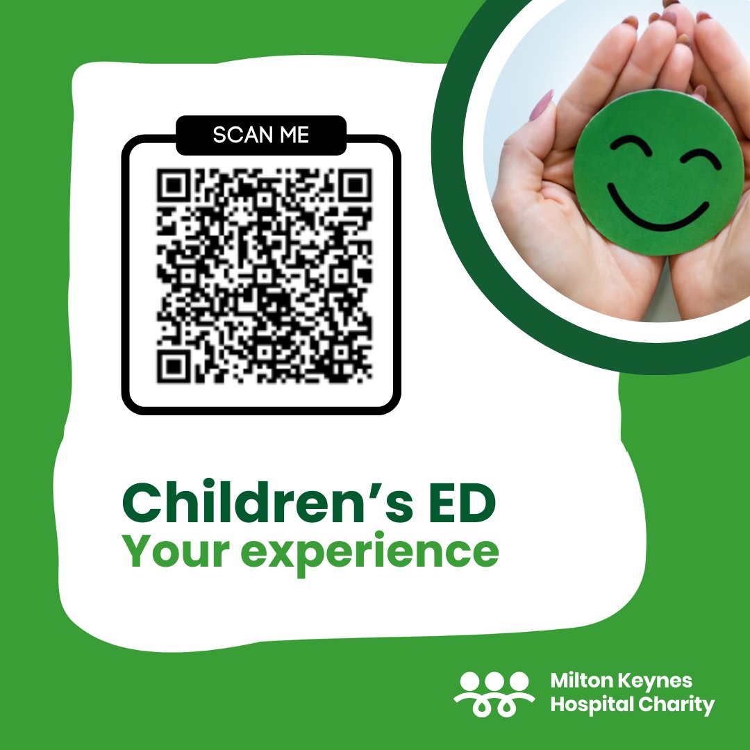 MKHCharity's tweet photo. How can we help improve patient and family experience within our Children's ED? 

Your responses to this short survey will really help us make a difference. 

Simply scan the QR code or head to: https://t.co/vSbCKr9PHt

Thank you.

#Research #NHS #PatientExperience https://t.co/59KUlduDAr