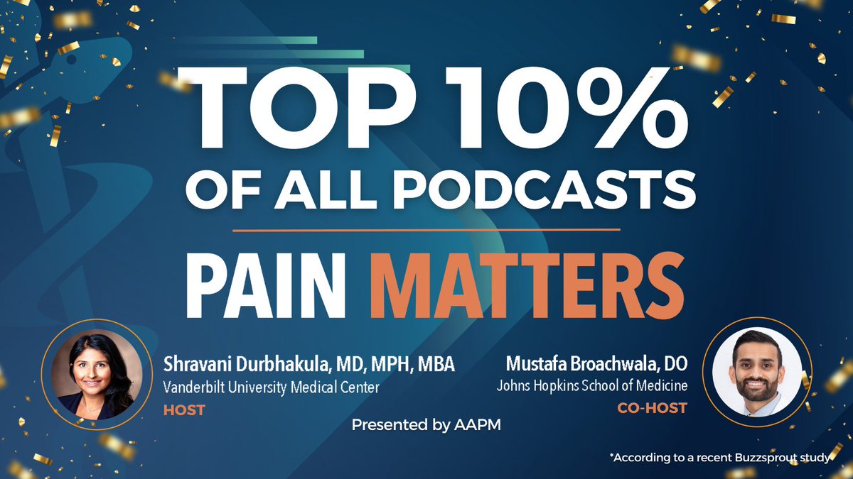 Thank you for making the Pain Matters Podcast such a success! Host @ShravaniD_MD and co-host @mbroach4 @DrSeanMackey @kchopraMD @TrentDEmerick @SiyunXieMD @KohanLynn @AntjeBarreveld @JayKarriMD @ZackMcCormickMD @nwarnerMD @BethDarnall #AAPM #PainMatters #Podcast #PainMedicine