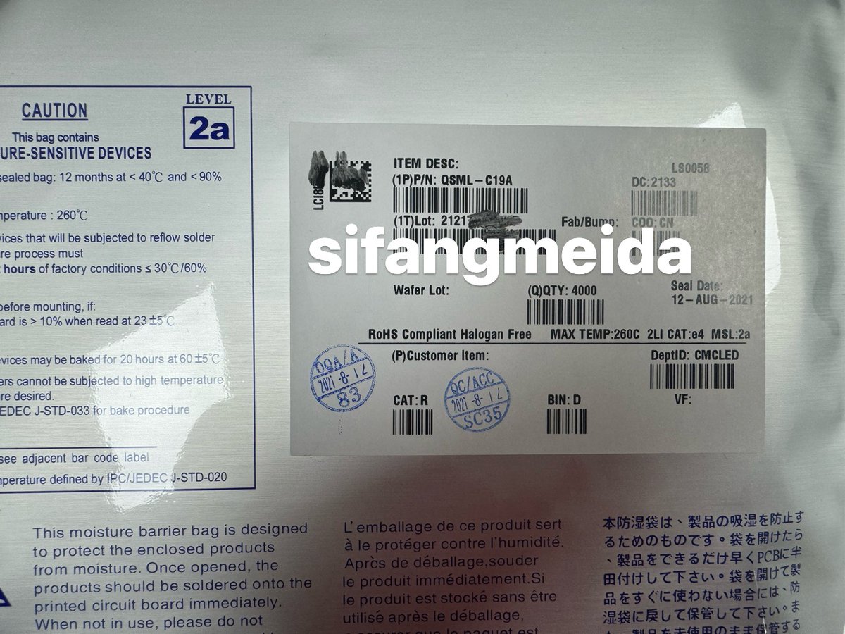 January 12 spot recommended: price concessions
Model: QSML-C19A  DC 2121
Brand: Broadcom (AVAGO)
Quantity: 8K
Email: lisaliu@sifangmeida.com
WhatsApp: +86 13902471980
Skype: live:.cid.83f1a4de311f6f24
Website: sifangmeida.com