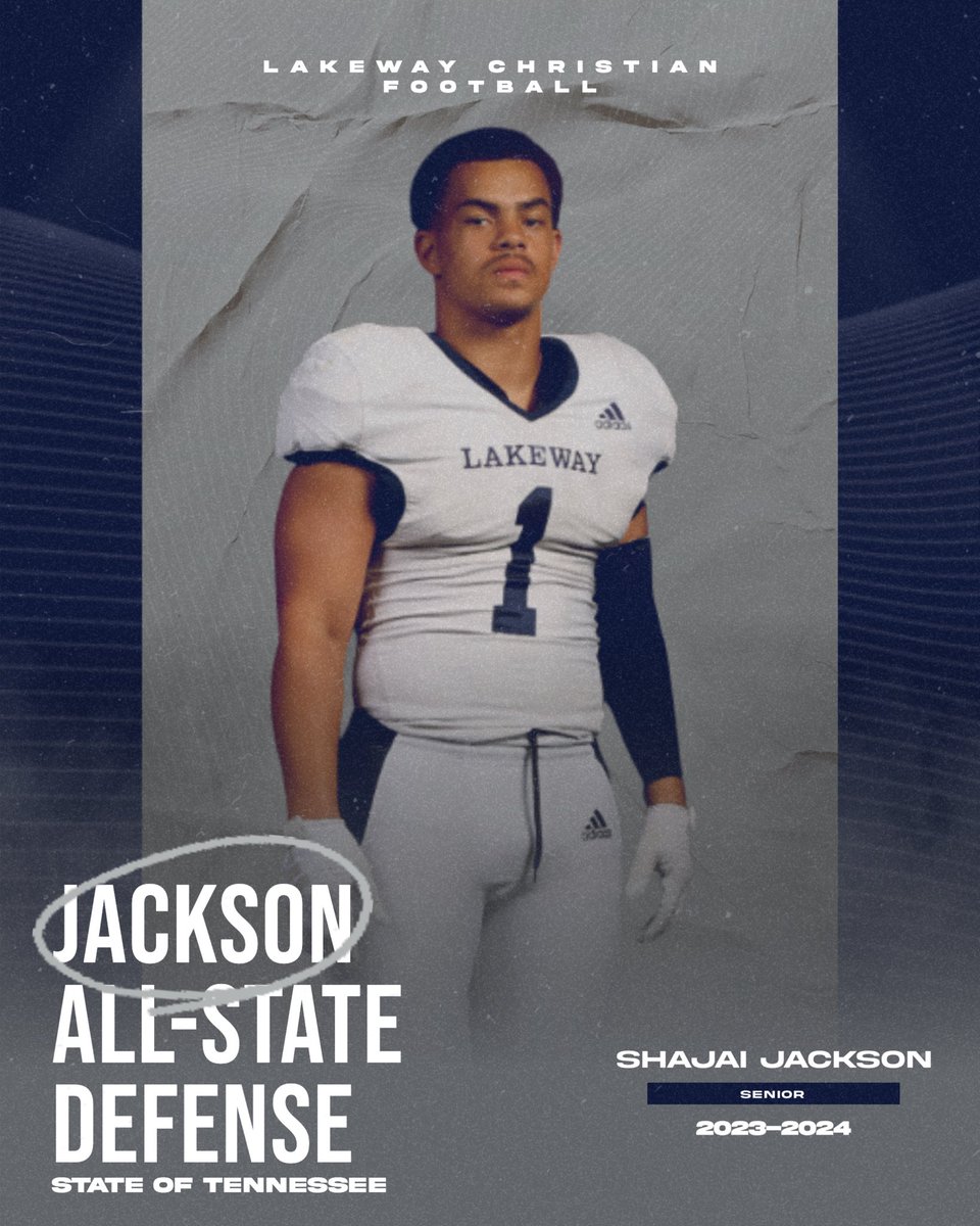 Shajai Jackson has been named to the All-State Defensive team! This is the second year in a row he has earned this award and we are incredibly proud he is a Lion! #lakewaylions #golions #lcafootball 🦁🏈