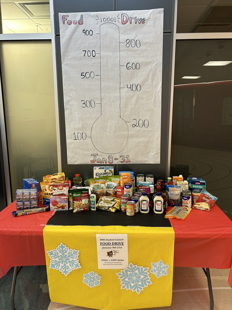 Our annual food drive kicked off this week and runs through 1/31. Thank you to everyone who has already brought in items to donate. 🥫🛒🛍️
Our goal is 1000 items! 
@MatthewsMS118 
#d118life