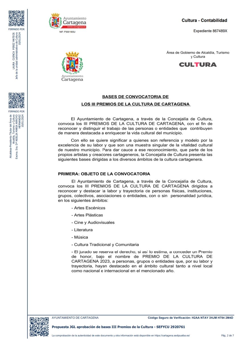 La alcaldesa de #Cartagena <a href="/NoeliaArroyoHer/">Noelia Arroyo</a> elimina la categoría de Promoción del Patrimonio en los premios de la Cultura para no premiar a los colectivos de defensa del patrimonio, que el año pasado fueron finalistas en la comisión de patrimonio