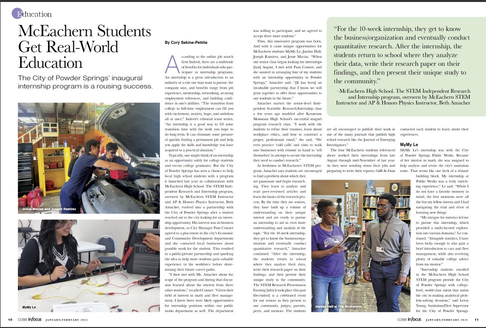 Check out @McEachernHigh STEM students featured in @CobbInFocus magazine. So excited to see their efforts recognized and celebrated. #STEMCobb @STEMTania @STEMCobb issuu.com/newsouthpublis…