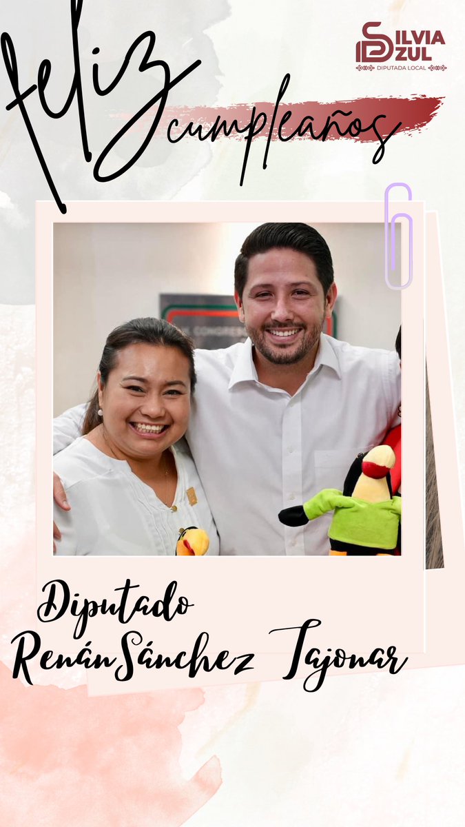 Silvia Dzul Sanchez (@silviadzulmx) on Twitter photo Que este día especial sea el comienzo de otro año lleno de felicidad. ¡Feliz cumpleaños amigo Diputado! Renán Sánchez Tajonar <a href="/RenanSanchez_/">Renán Sánchez Tajonar</a> Que este día especial sea el comienzo de otro año lleno de felicidad. ¡Feliz cumpleaños amigo Diputado! Renán Sánchez Tajonar <a href="/RenanSanchez_/">Renán Sánchez Tajonar</a>