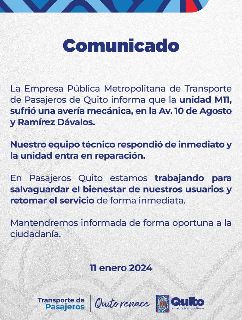 PasajerosQuito's tweet photo. 🚎#MuéveteInformado | Compartimos información importante con la ciudadanía. https://t.co/5DuT1XYdq0