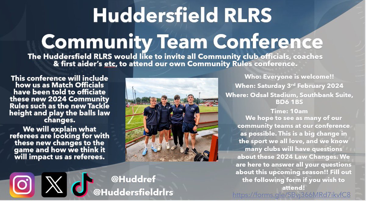 To all our local community teams, we would like to invite you to our conference on the 3rd February at Odsal stadium to go over new 2024 law changes. If you wish to attend please fill this form - forms.gle/SBvj366MRd7ikv…