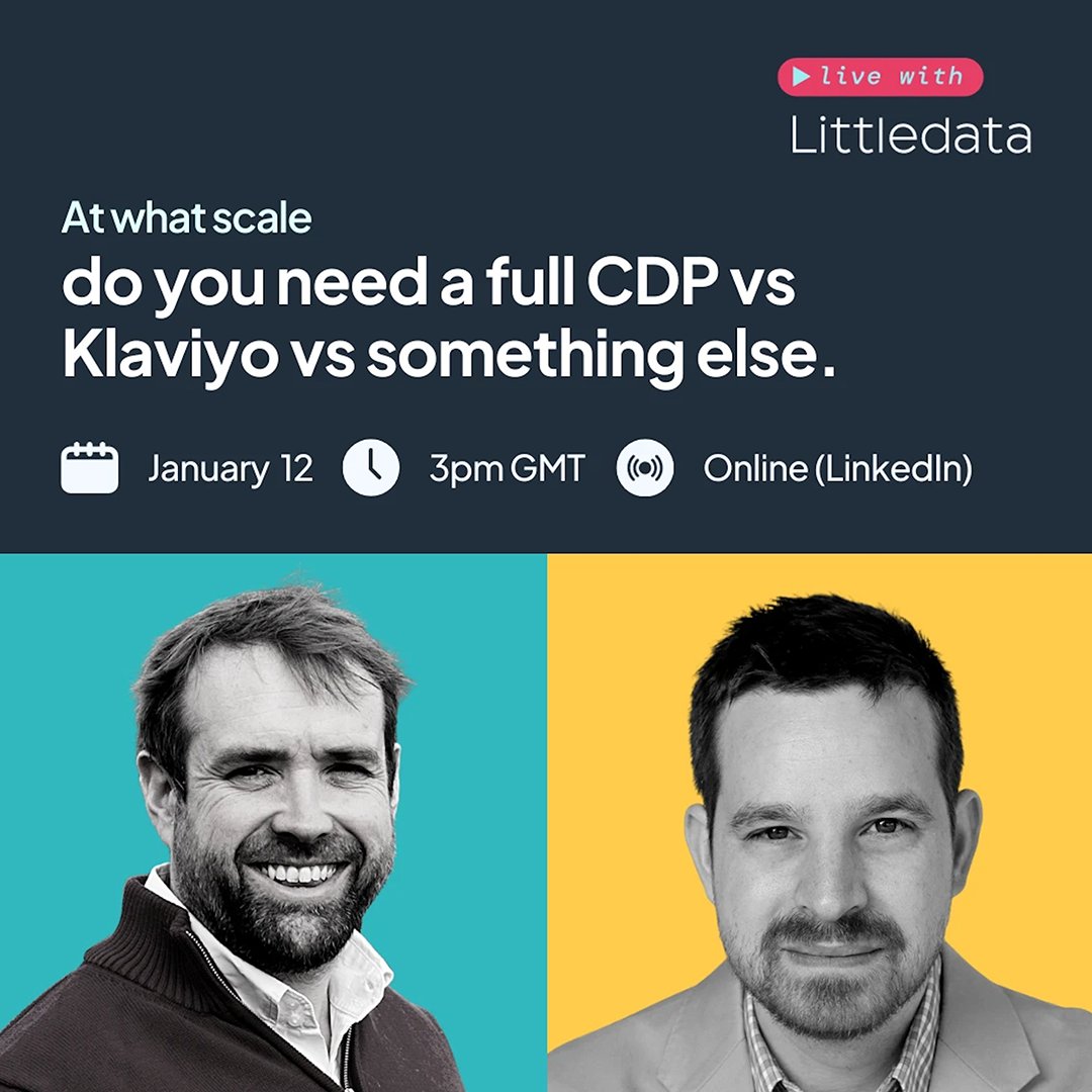 RagnarokNYC's tweet photo. Join us Friday, Jan 12, 2023, at 3 PM GMT for an episode of Live with Littledata with Steven Aldrich, the Co-CEO & Co-Founder of Ragnarok, Inc.
Click 'Attend' now for a reminder
https://t.co/71UcWDCle0
#littledata #cdp #datastack https://t.co/R9gWWOOQ5V