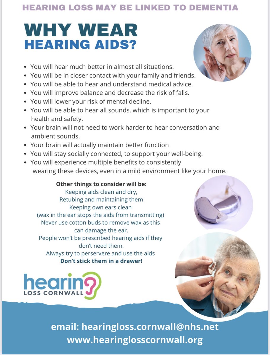 why wear hearing aids? They prevent delirium and dementia ⁦@AgeUKCornwall⁩ ⁦@MemoryMattersSW⁩ ⁦@ANS_Cornwall⁩ ⁦@CareLiaison⁩