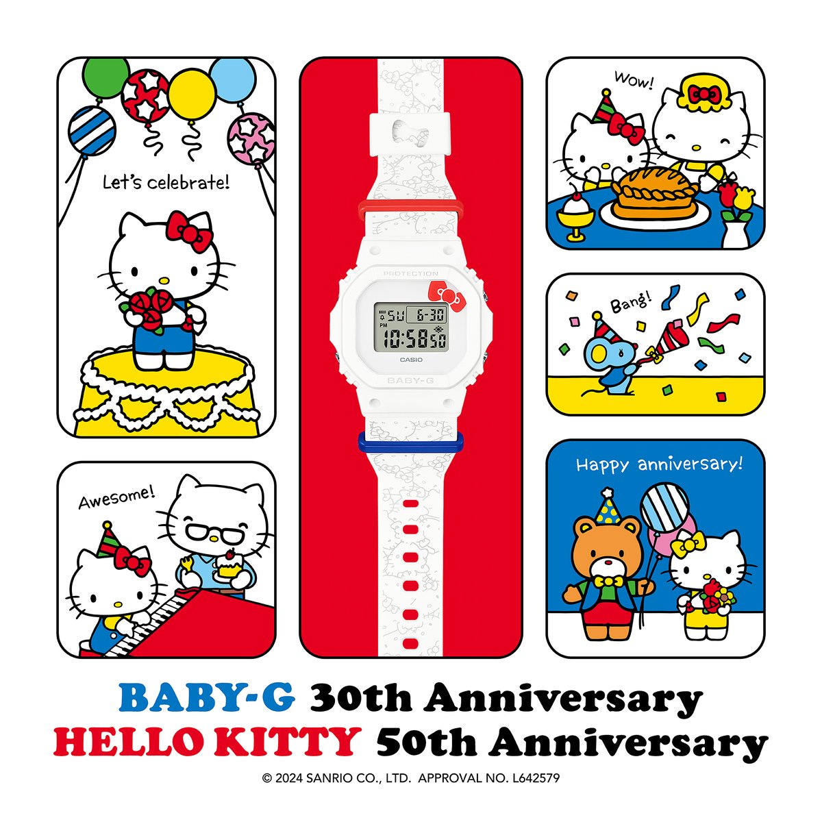 We're sharing an anniversary this year with the one and only @HelloKitty!🎉🎂Join us in celebrating Hello Kitty and BABY-G's double anniversary with our special collaboration watch, decorated with 50 of Hello Kitty's cutest expressions to celebrate 50 iconic years!
