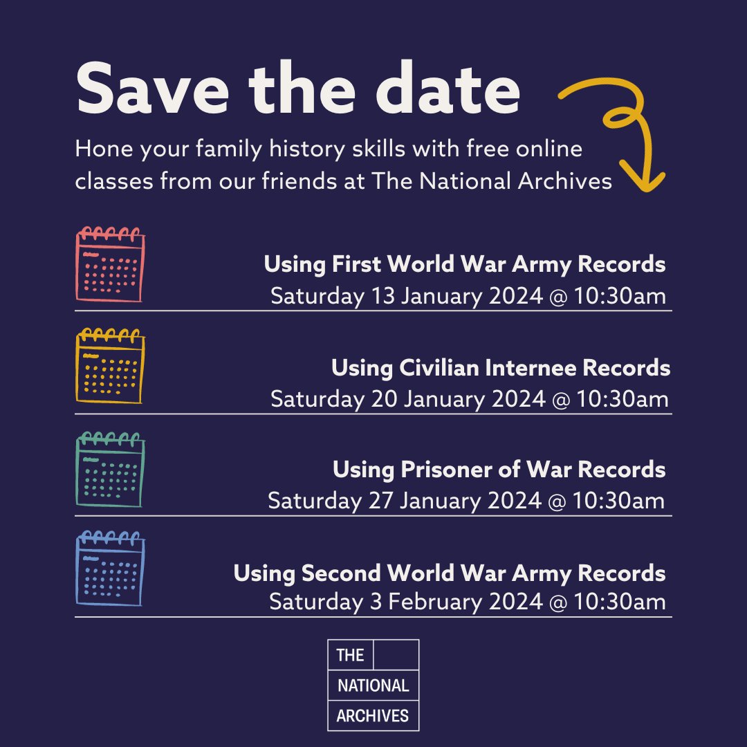 Our friends at @UkNatArchives are running a series of free webinars to help you dig into your military roots this January. Register for 13 January 2024 here: bit.ly/3TMMkLq