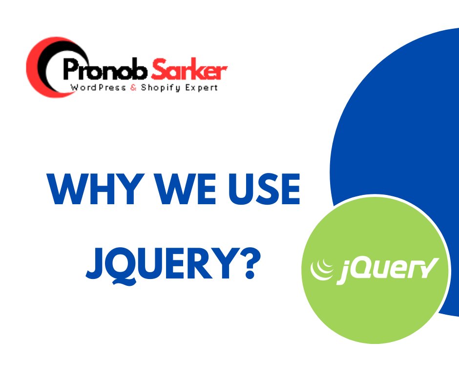 PronobSarkers's tweet photo. Why we use jQuery?
================
jQuery is a JavaScript library that simplifies tasks like HTML document traversal, event handling, and animation. 
Know more: https://t.co/CSqp99XDMF
#html #htmlcss #javascript #jQuery #LearnJQuery https://t.co/4xPaJc7brL