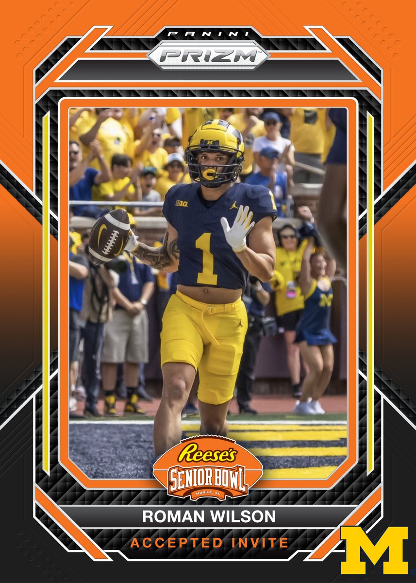 OFFICIAL! WR Roman Wilson @Trilllroman from @UMichFootball has accepted his invitation to the 2024 Reese's Senior Bowl! #GoBlue #TheDraftStartsInMOBILE™️ @JimNagy_SB @PaniniAmerica #RatedRookie