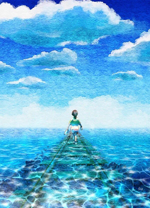 今年と一昨年と10年前の千と千尋のファンアート。 だいたい青い。  ちなみに今年のは10年前の絵をリメイクしてみたものでした。