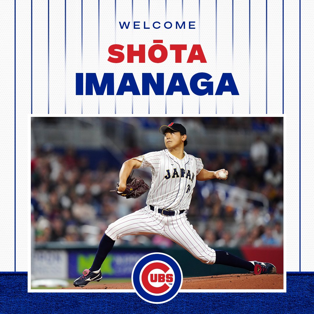 The #Cubs today agreed to terms with LHP Shōta Imanaga on a four-year major league contract. Welcome to the Chicago Cubs, Shōta Imanaga! 今永昇太選手、ようこそシカゴ・カブスへ！