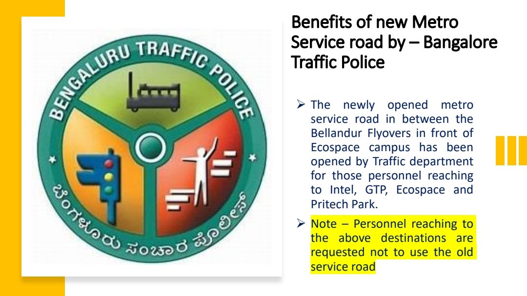 DCPSouthTrBCP's tweet image. Tweet 2:
"Identifying an unused route under flyovers from Bellandur to Ecospace, we collaborated with BMRCL to craft a new lane, easing the journey from Sarjapur to Ecospace, bypassing Ibloor congestion. #Bengalurupolice #EfficientCommute (2/5)