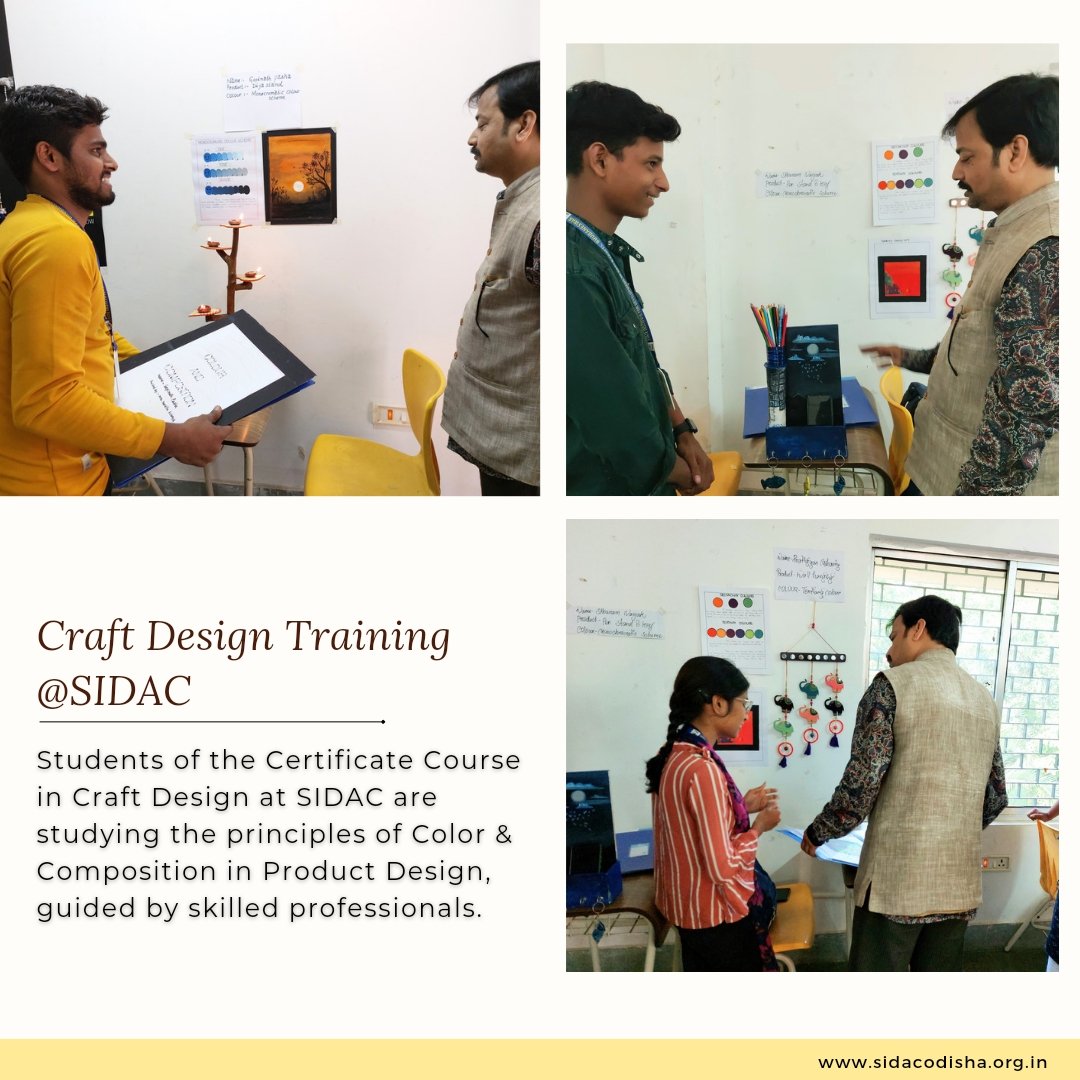 Sidac_Odisha's tweet photo. Students of the Certificate Course in Craft Design at SIDAC are studying the principles of Color & Composition in Product Design, guided by skilled professionals.
#EnrichingCraftsmanship #SIDAC #Handicraft #CraftDesign #skilling #skilldevelopment https://t.co/b9Yd5o1ye3