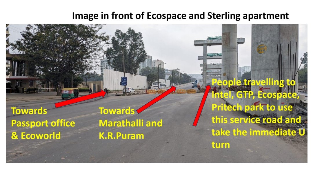DCPSouthTrBCP's tweet image. Tweet 2:
"Identifying an unused route under flyovers from Bellandur to Ecospace, we collaborated with BMRCL to craft a new lane, easing the journey from Sarjapur to Ecospace, bypassing Ibloor congestion. #Bengalurupolice #EfficientCommute (2/5)