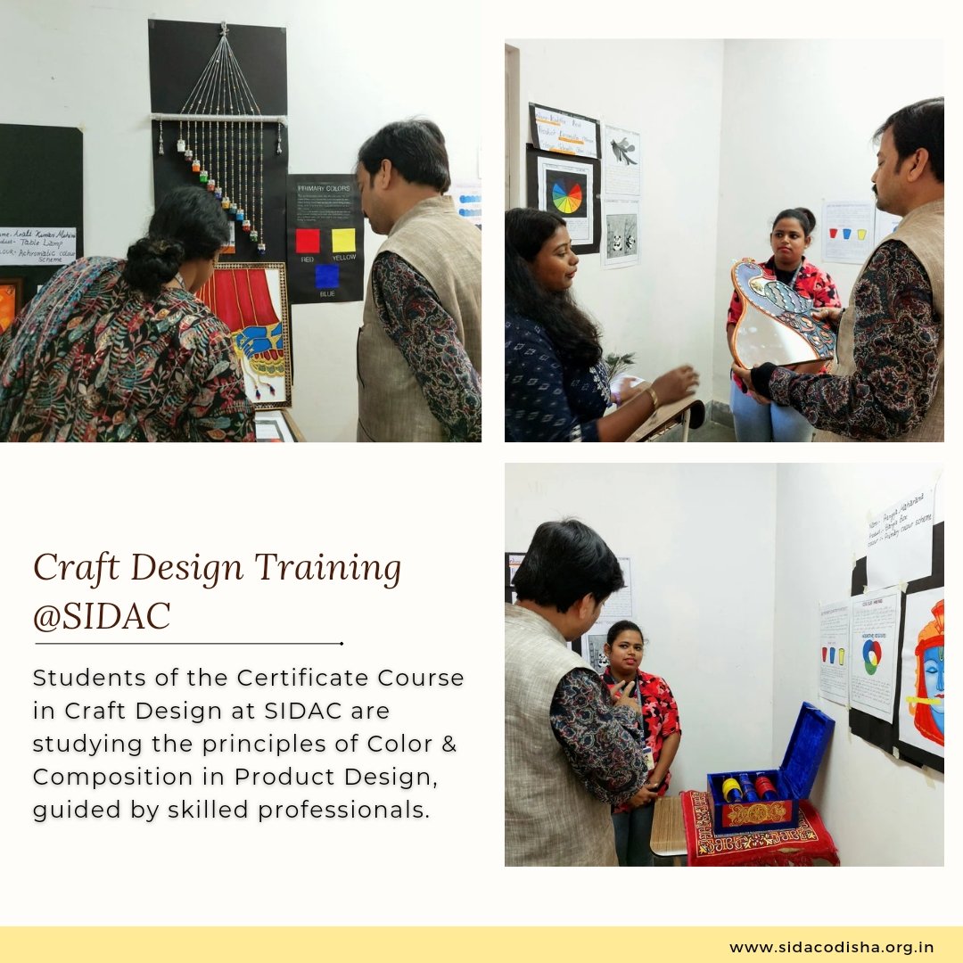 Sidac_Odisha's tweet photo. Students of the Certificate Course in Craft Design at SIDAC are studying the principles of Color & Composition in Product Design, guided by skilled professionals.
#EnrichingCraftsmanship #SIDAC #Handicraft #CraftDesign #skilling #skilldevelopment https://t.co/b9Yd5o1ye3